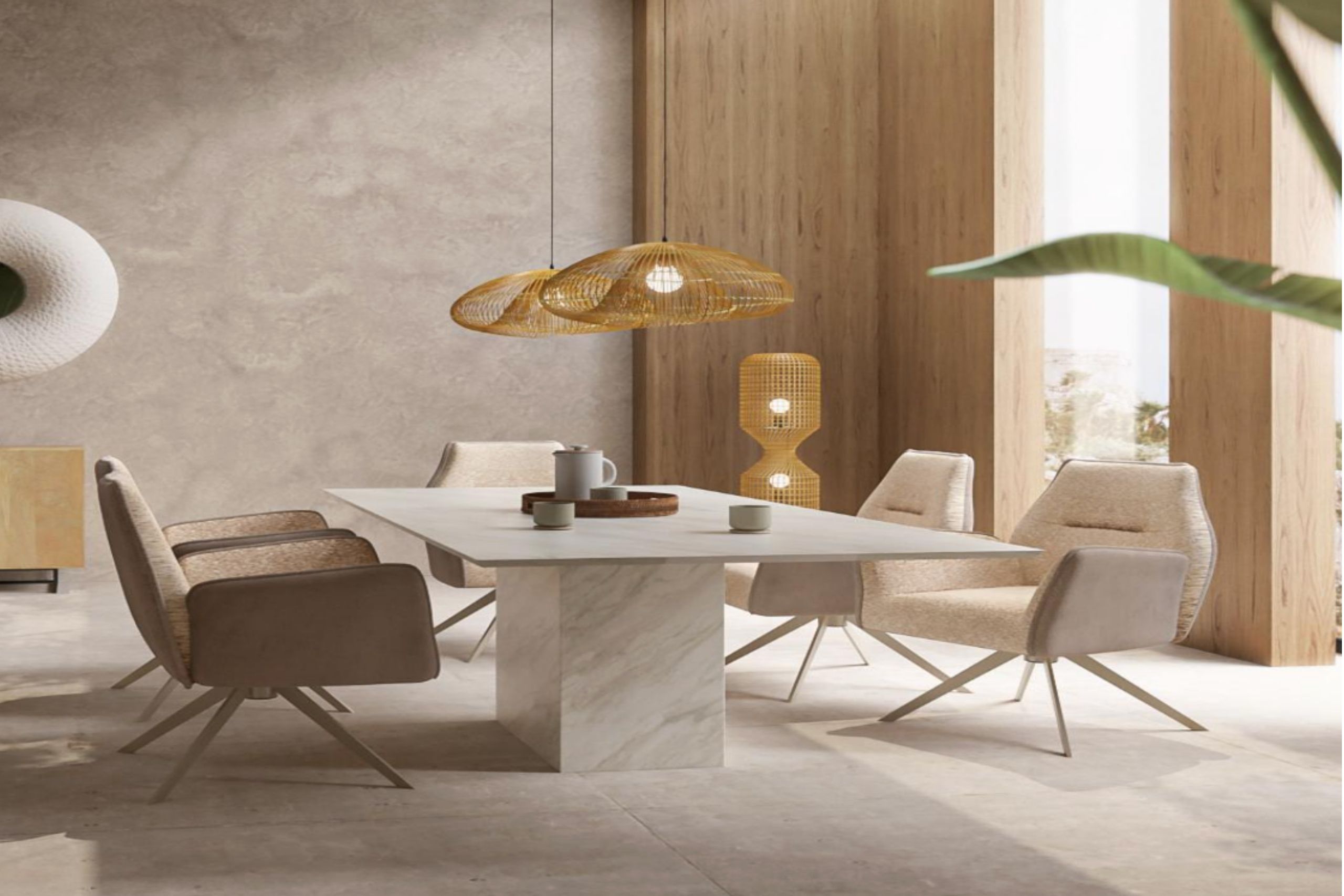 La mesa Artistico en mármol combinan elegancia y durabilidad, funcionando tanto para el día a día como para ocasiones especiales.