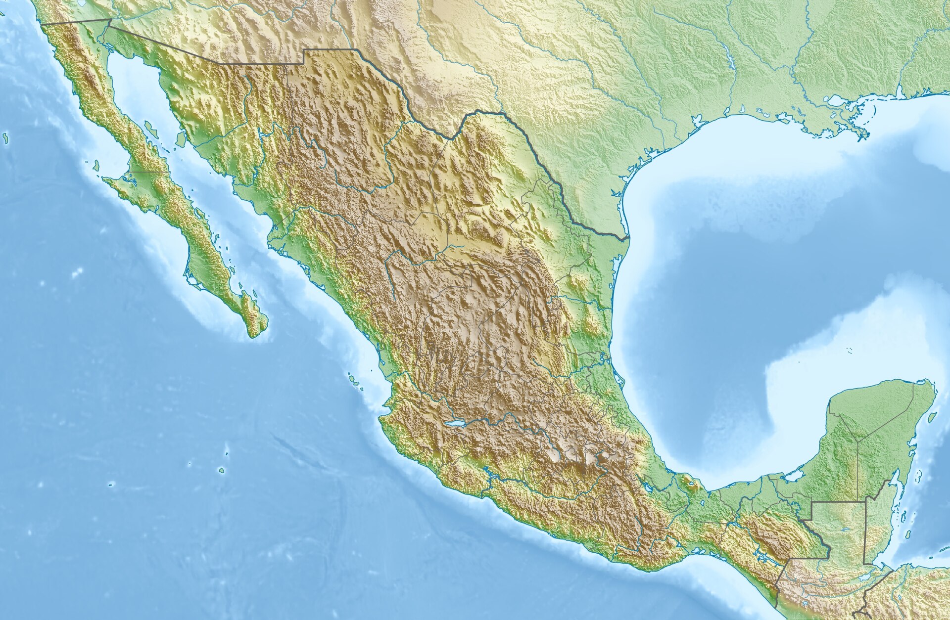 Mapa físico de relieve de México